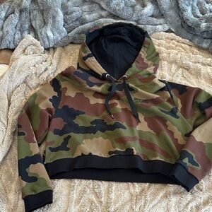 Moschino Camouflage Cropped Hooded Sweatshirt